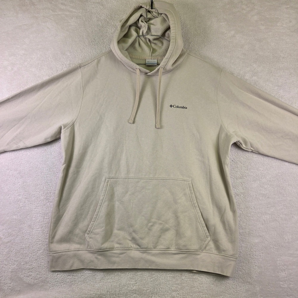 Columbia Mens XL Beige Tan Logo Pullover Hoodie Sweatshirt Graphic Back 4206